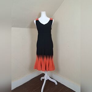 D.Exterior Mirte Bandage Dress Black Sleeveless V-neck Orange Accents Size S